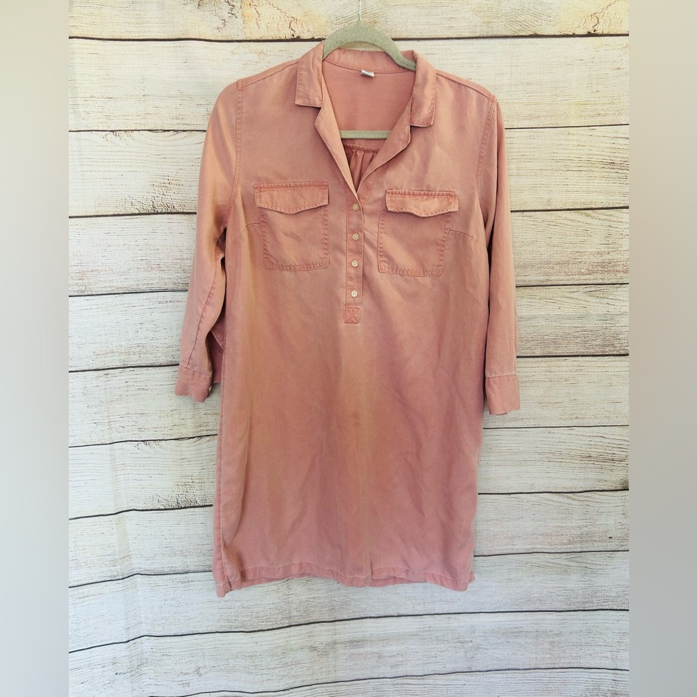 Old Navy Women’s Light Pink Popover Button Front Twill Tencel Shirt Dress Sz M - Picture 2 of 12